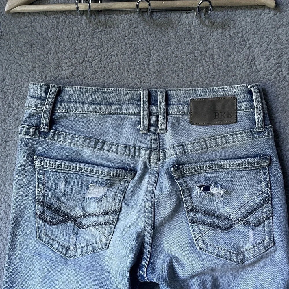 BKE Jake Buckle Denim Jeans Mens 30R 30x30 Regular Straight Distressed Blue